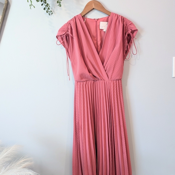 Gal Meets Glam Pink Pleated Wrap Midi Dress - Picture 2 of 11